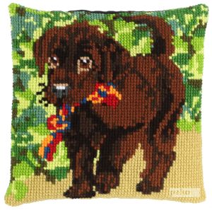 Cross-stitch cushion cute puppy, printed