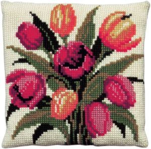 Cross stitch cushion dutch tulips, printed