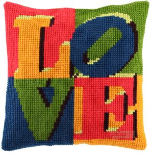 Cross stitch cushion LOVE , printed