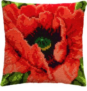 Cross stitch cushion poppy,printed.