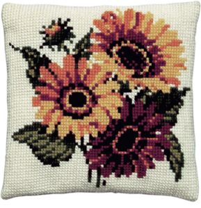 Cross stitch cushion sunflowers, printed