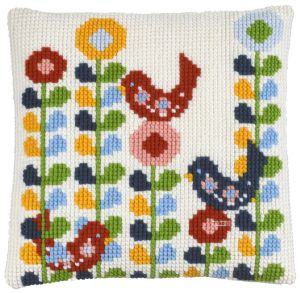 Cross stitch cushion with bird , printed