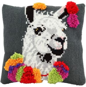 Cross stitch & latch hook cushion funny lama, printed