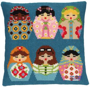 DIY Embroidery kit, cross stitch wool cushion lucky dolls , printed