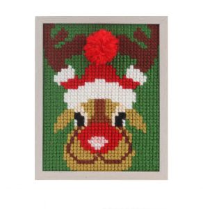 Embroidery kit christmas reindeer for children, painted