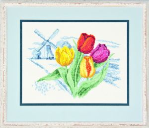 Embroidery kit Dutch windmill and tulips