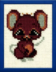 Embroidery kit little mouse for children, printed
