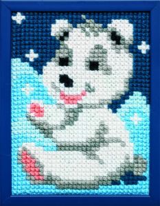 Embroidery kit merry ice bear for children, printed