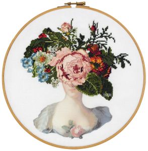 Embroidery kit portrait Manon Balletti, woman with a bouquet