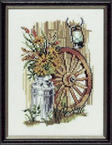 Embroidery kit sunflowers with cart wheel