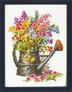 Embroidery kit watering can flowers