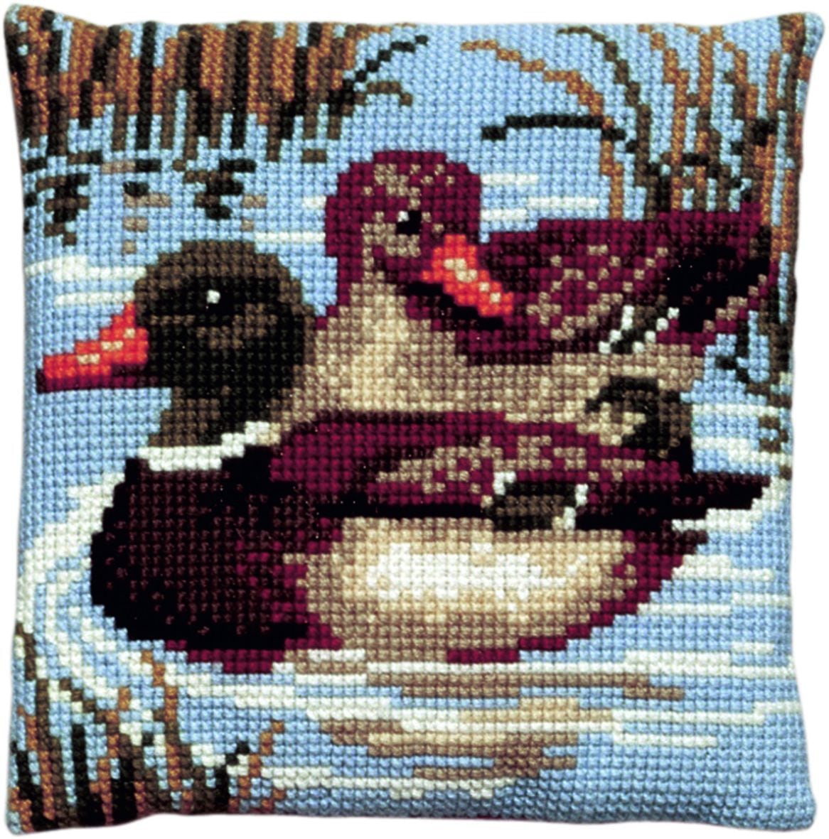 cross stitch cushion ducks printed