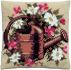 cross stitch cushion flowers in watering can printed