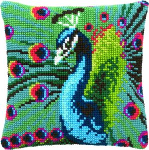 Cross stitch cushion hip peacock, printed