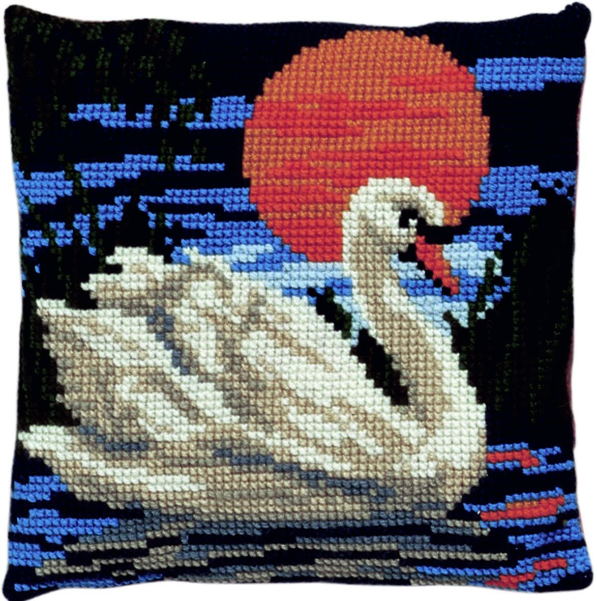 cross stitch cushion kit swan printed