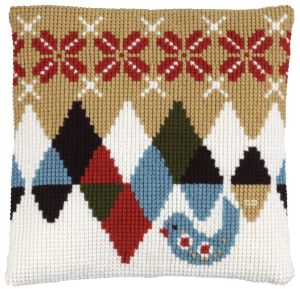 Cross stitch cushion scandinavion with bird , printed