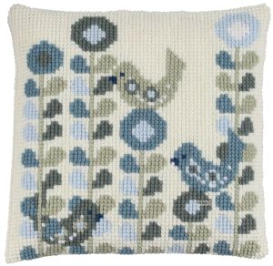 Cross stitch cushion with bird , printed