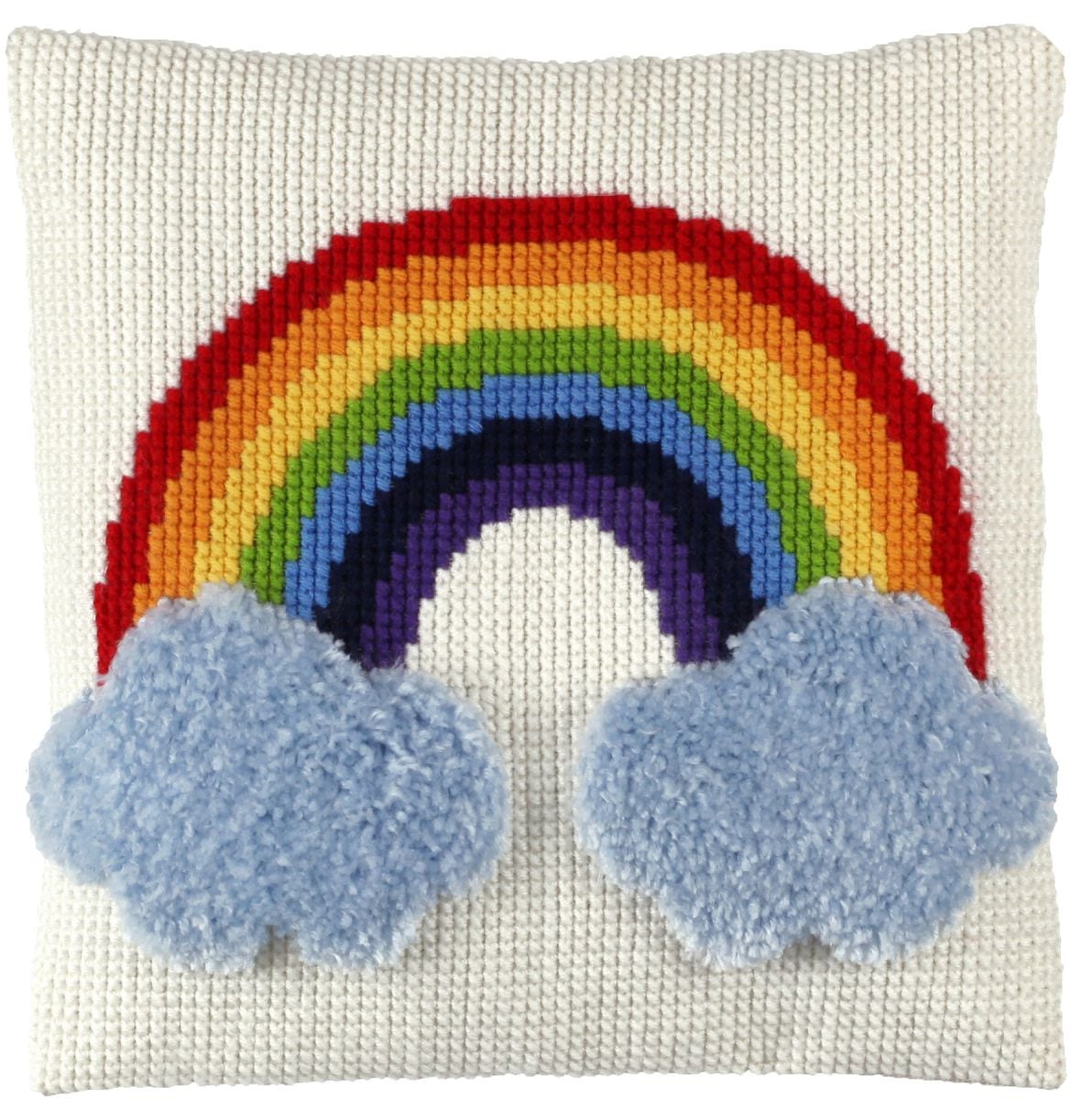 cross stitch latch cushion rainbow printed