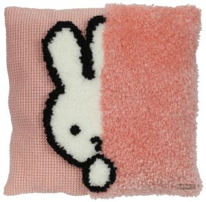 Cross stitch & latch hook cushion Miffy pink, Dick Bruna printed