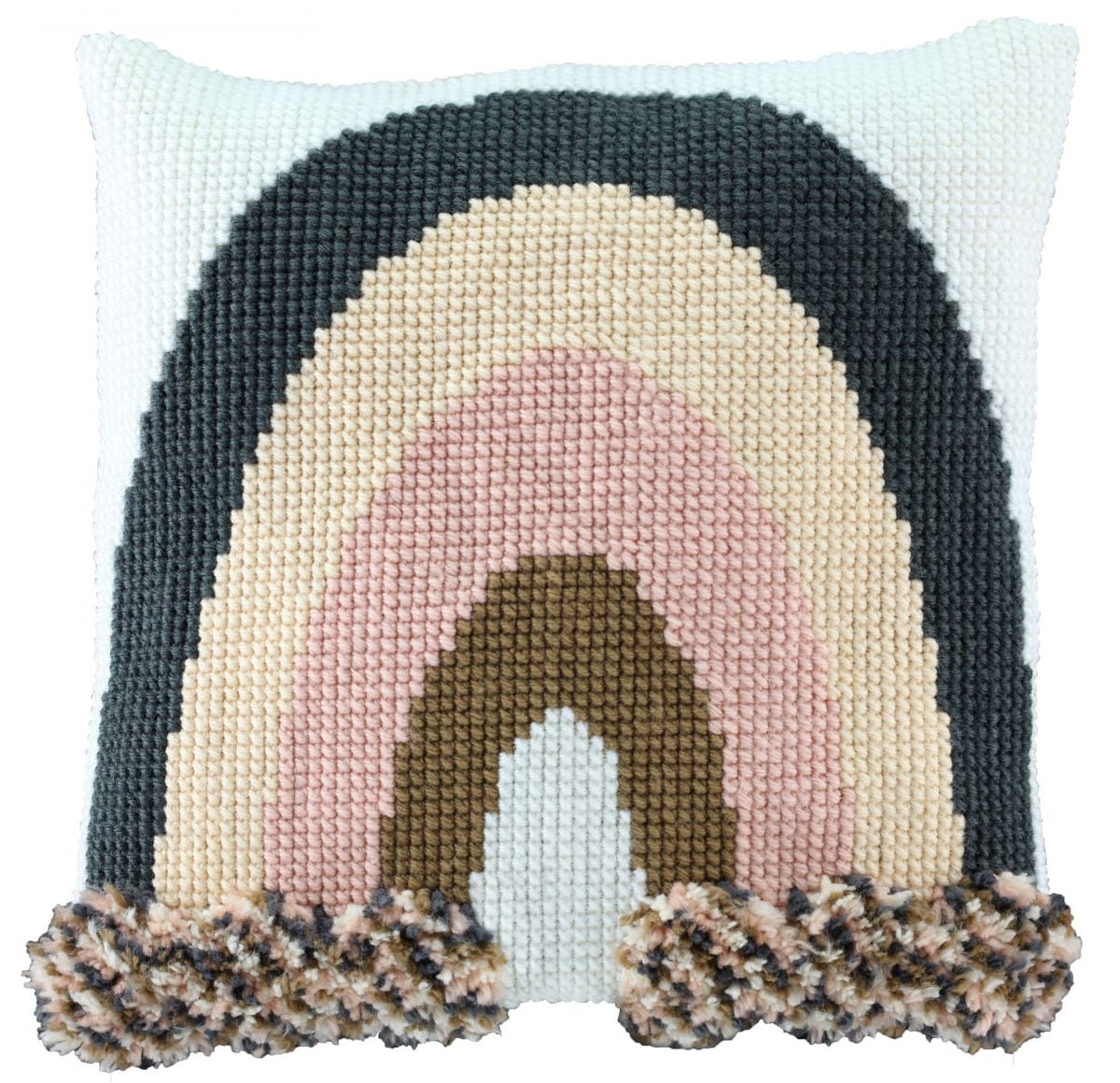 cross stitch latch hook cushion rainbow in soft colors printed