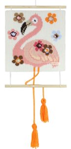 Cross-stitch wall hanger / cushion flamingo ,printed