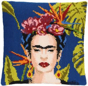 DIY embroidery kit, cross stitch wool cushion Mexican Artist