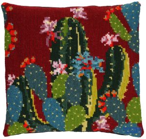 DIY wollen kussen cactussen borduurpakket, voorbedrukt
