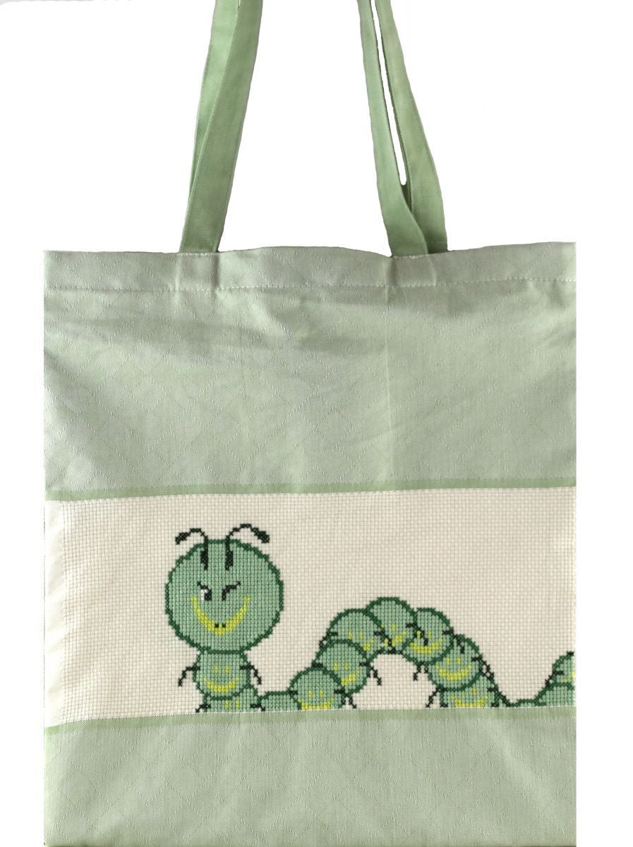 embroidery kit bag featuring funny caterpillar