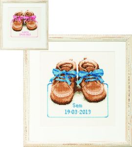 Embroidery kit birthday sampler baby boots