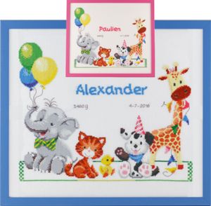 Embroidery kit birthday sampler Happy animals