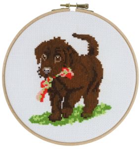 Embroidery kit cute puppy, printed on aida
