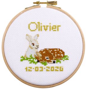 Embroidery kit little deer with rabbit birthday samplerl Embroidery kit little deer with rabbit birthday samplerl